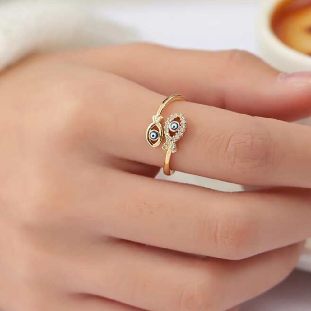 Gold Evil Eye Ring R227 - Picture 4 of 5
